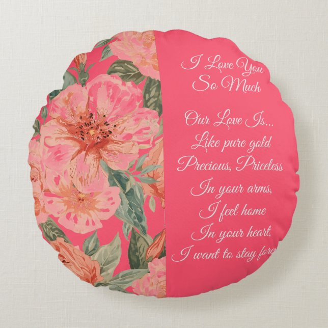 Valentines Day, I Love You So Much, Love Poem Rundes Kissen (Vorderseite)