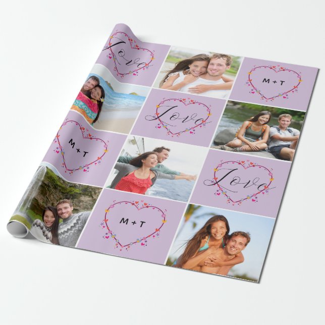 Valentine's Day Initials Liebe FotoCollage Geschenkpapier (Ungerollt)