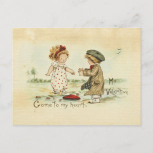 Valentine's Day Kids Vintage Illustration Sweet Feiertagspostkarte