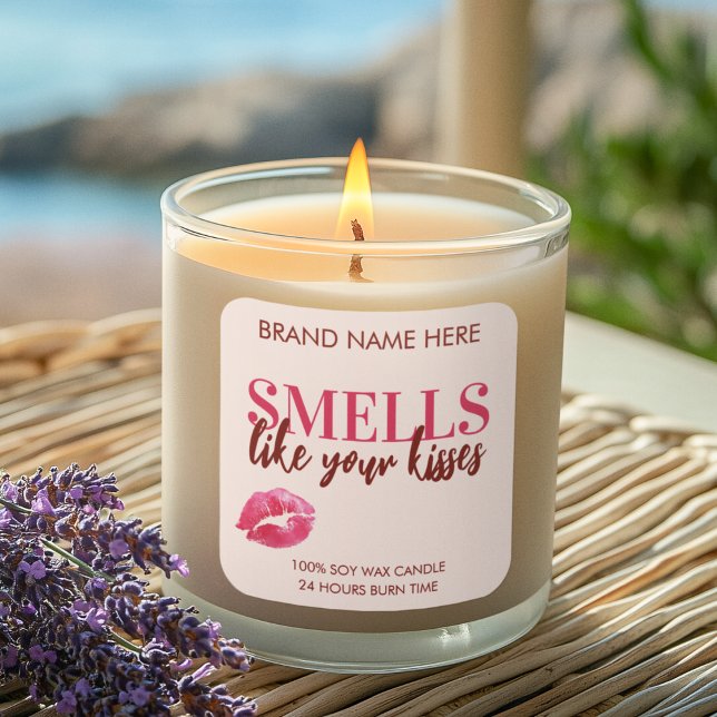 Valentine's Day Kisses Custom Pink Candle Label Quadratischer Aufkleber (Von Creator hochgeladen)