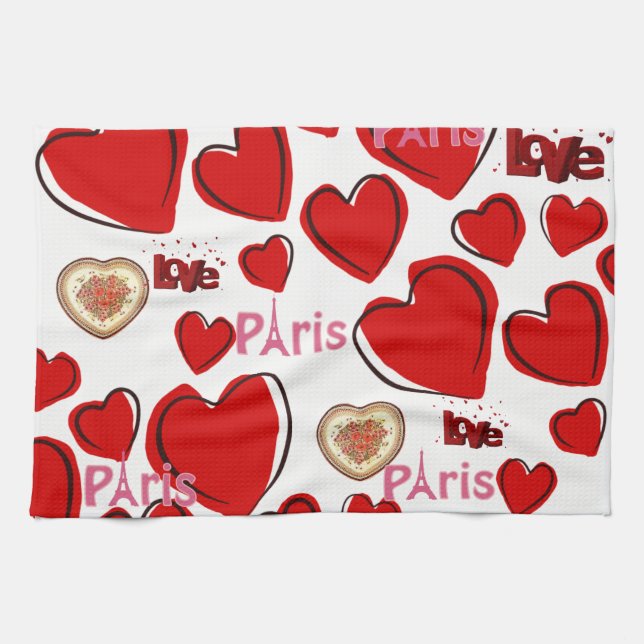 Valentine's Day Kitchen Handtuch, Paris Frankreich Geschirrtuch (Horizontal)