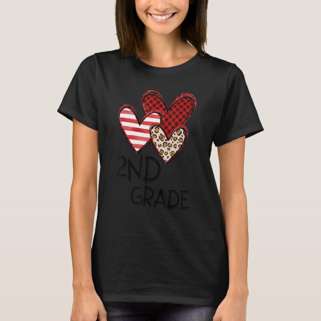 Valentines Day Leopard 2nd Grade Teacher Buffalo P T-Shirt (Vorderseite)