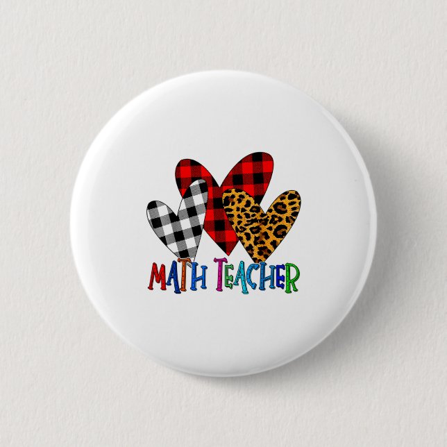 Valentines Day Leopard Math Teacher Buffalo Plaid  Button (Vorderseite)