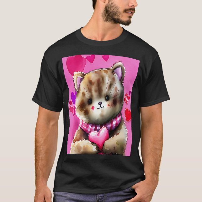 Valentine's Day Liebe Herzstück Katze Teddy Girlfr T-Shirt (Vorderseite)