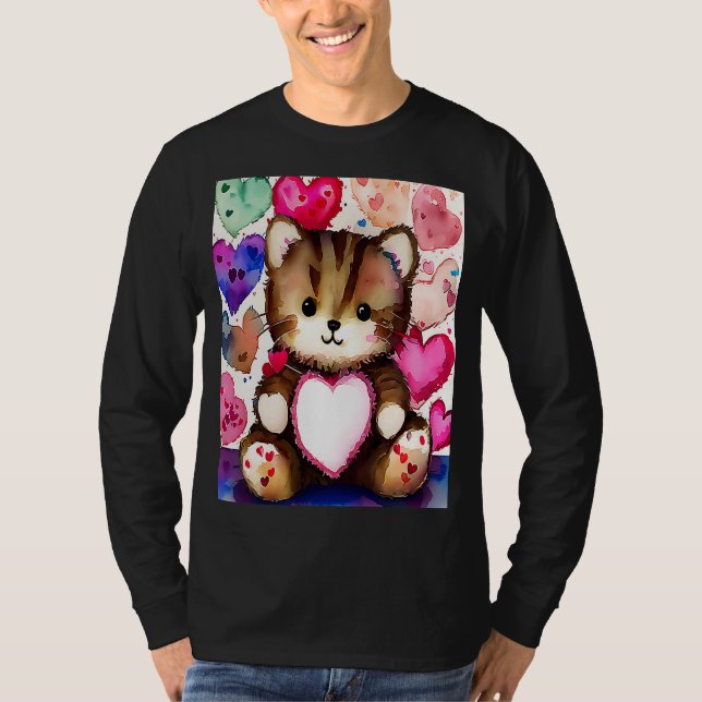 Valentine's Day Liebe Herzstück Katze Teddy Girlfr T-Shirt (Vorderseite)