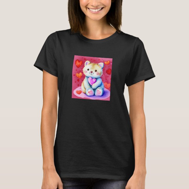 Valentine's Day Liebe Herzstück Katze Teddy Girlfr T-Shirt (Vorderseite)