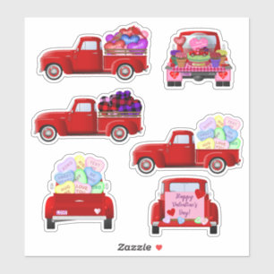 Valentine's Day Little Red Trucks Stickers Aufkleber