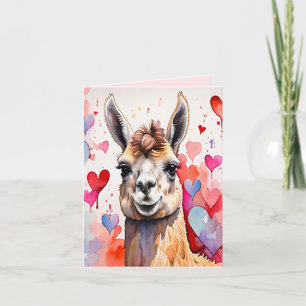 Valentine's Day Llama Wasserfarbenherzen Zwei-Tone Feiertagskarte