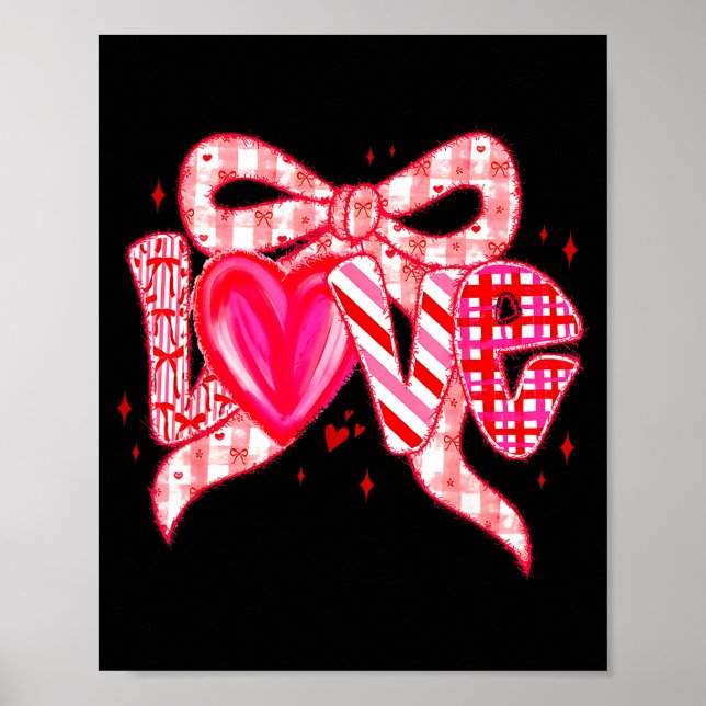 Valentines Day Love Funny Coquette Bow Checkered N Poster (Vorne)