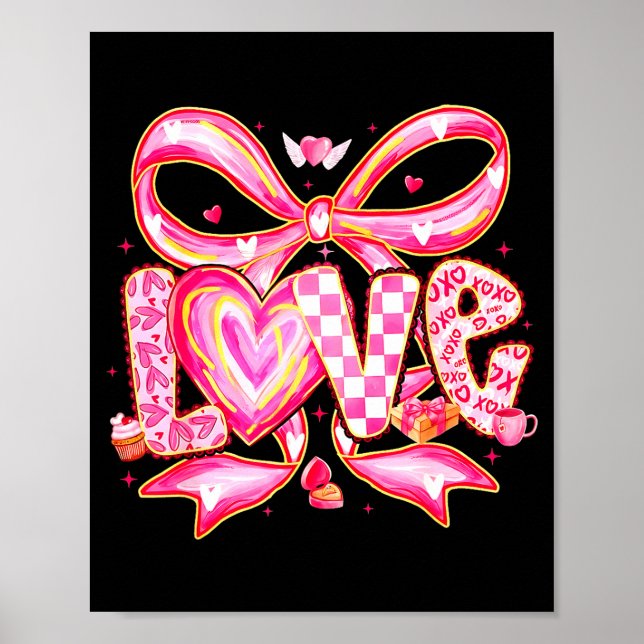 Valentines Day Love Funny Coquette Bow Checkered X Poster (Vorne)