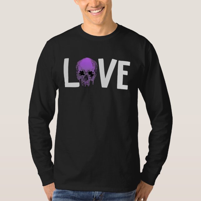 Valentine's Day LOVE GOTH Purple Skull T-Shirt (Vorderseite)