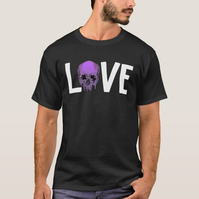 Valentine's Day LOVE GOTH Purple Skull T-Shirt (Vorderseite)