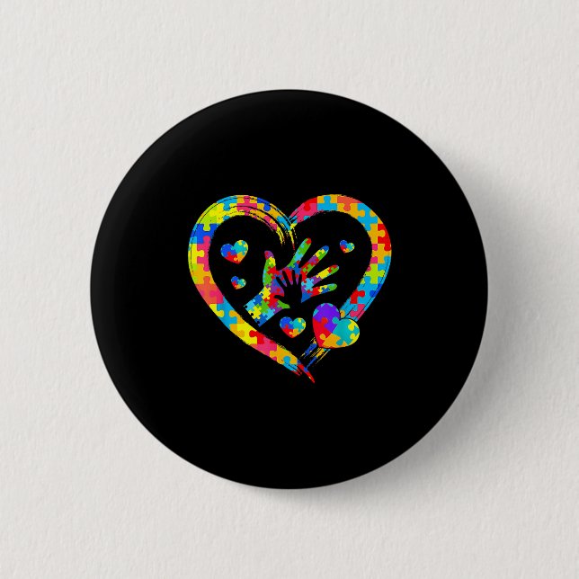 Valentines Day Love Heart Autism Awareness Puzzle  Button (Vorderseite)
