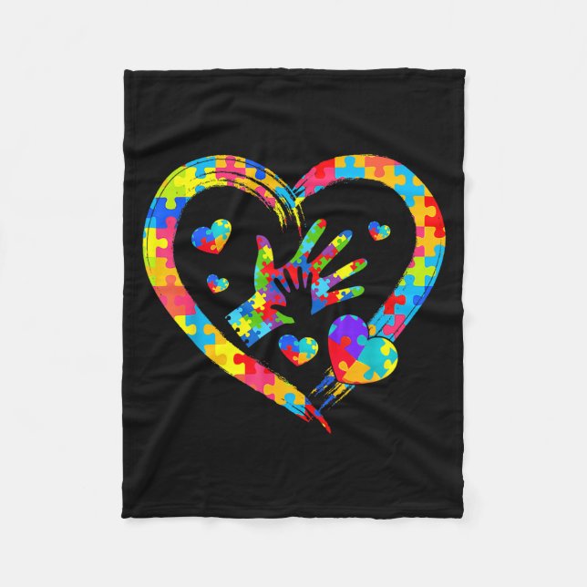 Valentines Day Love Heart Autism Awareness Puzzle  Fleecedecke (Vorderseite)