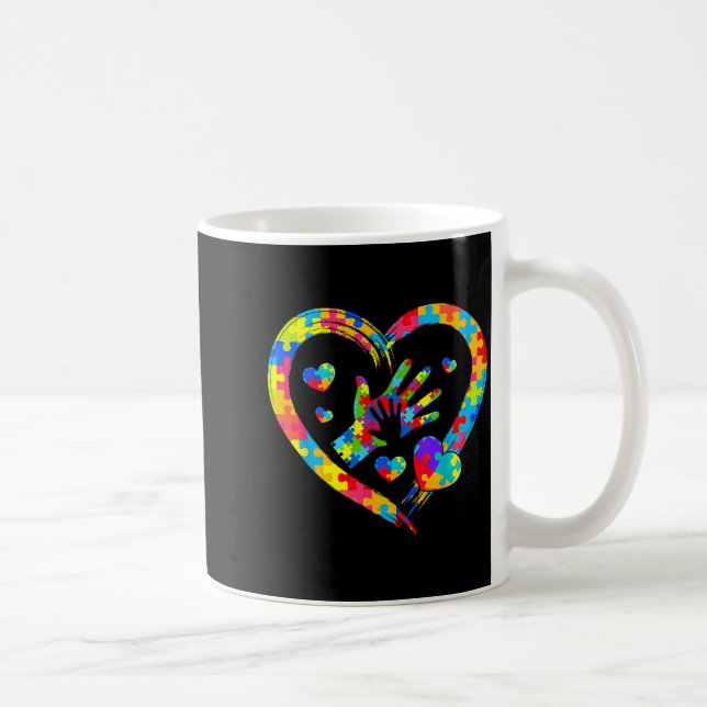 Valentines Day Love Heart Autism Awareness Puzzle  Kaffeetasse (Rechts)