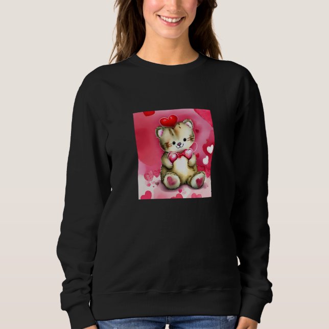 Valentine's Day Love Heart Cat Teddy Girlfriend Fi Sweatshirt (Vorderseite)