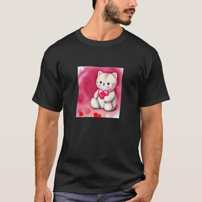 Valentine's Day Love Heart Cat Teddy Girlfriend Fi T-Shirt (Vorderseite)