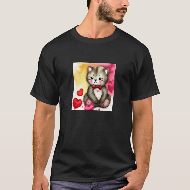 Valentine's Day Love Heart Cat Teddy Girlfriend Fi T-Shirt (Vorderseite)