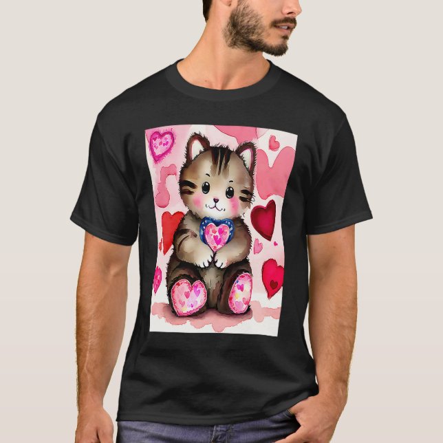 Valentine's Day Love Heart Cat Teddy Girlfriend Fi T-Shirt (Vorderseite)
