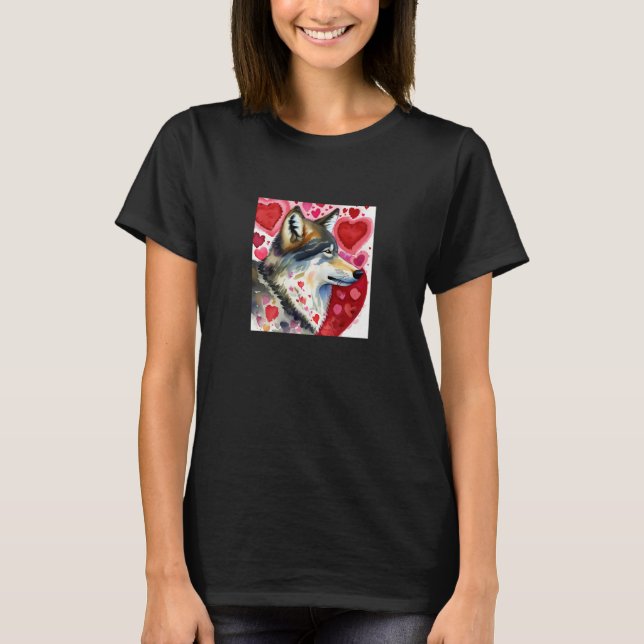 Valentine's Day Love Heart Cute Wolf Girlfriend Fi T-Shirt (Vorderseite)