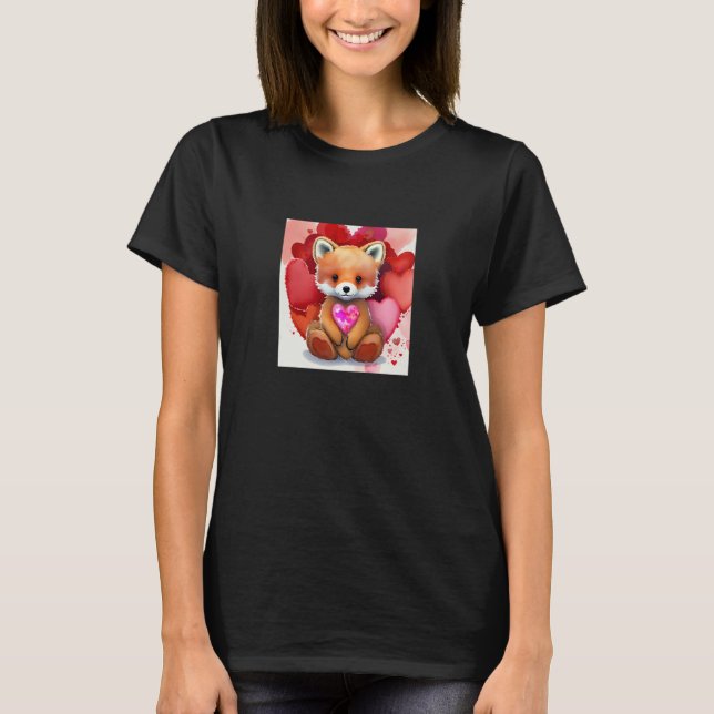 Valentine's Day Love Heart Fox Teddy Girlfriend Fi T-Shirt (Vorderseite)