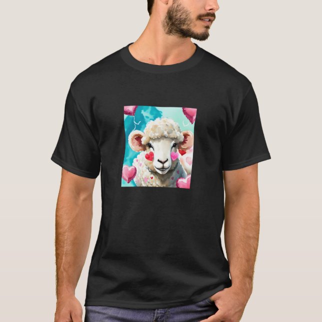 Valentine's Day Love Heart Sheep Girlfriend Fiancé T-Shirt (Vorderseite)