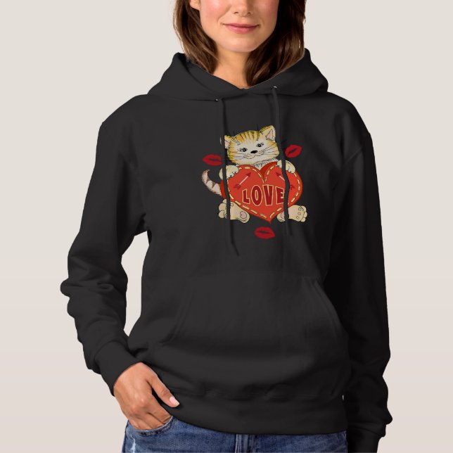 Valentines Day Love Kitten holds Heart Hoodie (Vorderseite)