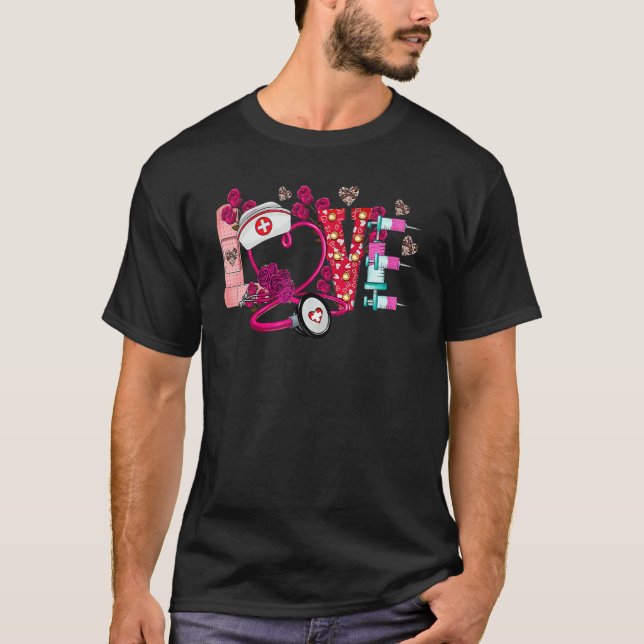 Valentines Day Love Nurse Rose Heart Matching Coup T-Shirt (Vorderseite)