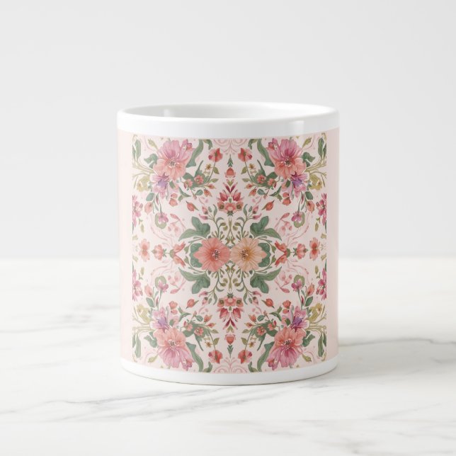 Valentine's Day, Lovely Pink Flowers Pattern  Jumbo-Tasse (Vorderseite)