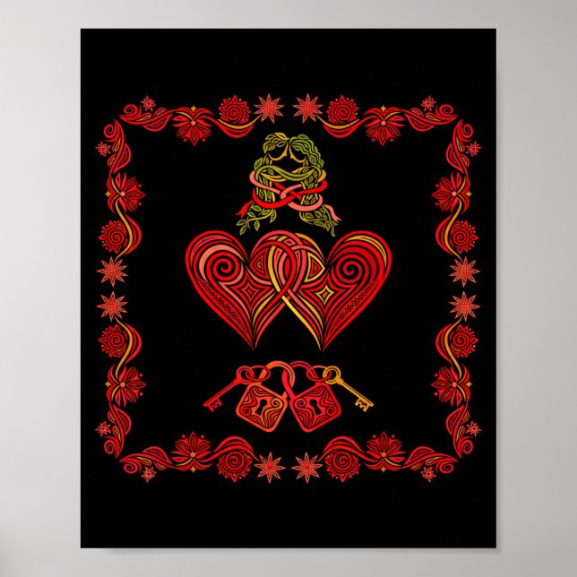 Valentines Day Matching Couple Heart Pajamas Men W Poster (Vorne)