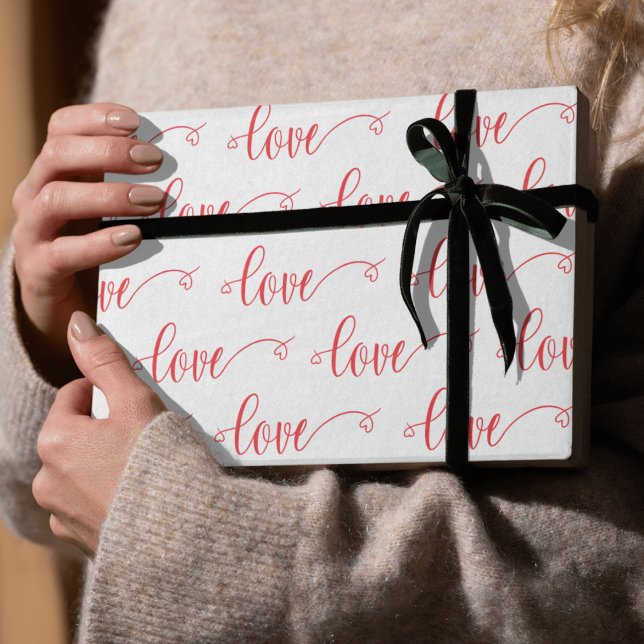 Valentine's Day Modern Love Heart Script Pattern Geschenkpapier (Von Creator hochgeladen)