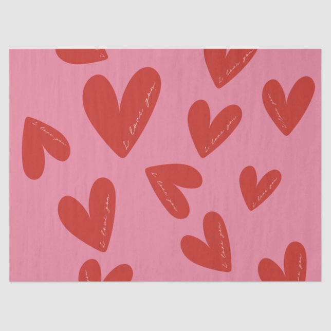 Valentine's Day Modern Red & Pink Hearts Script Seidenpapier (Vorderseite)