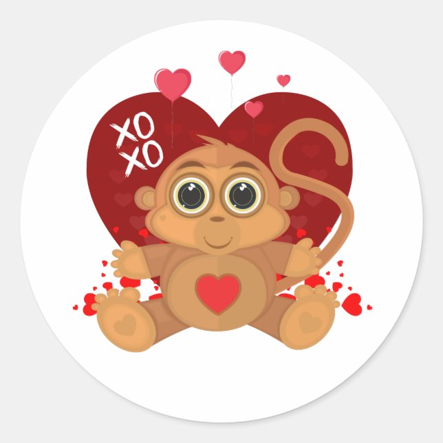 Valentine's Day Monkey  Runder Aufkleber (Vorderseite)