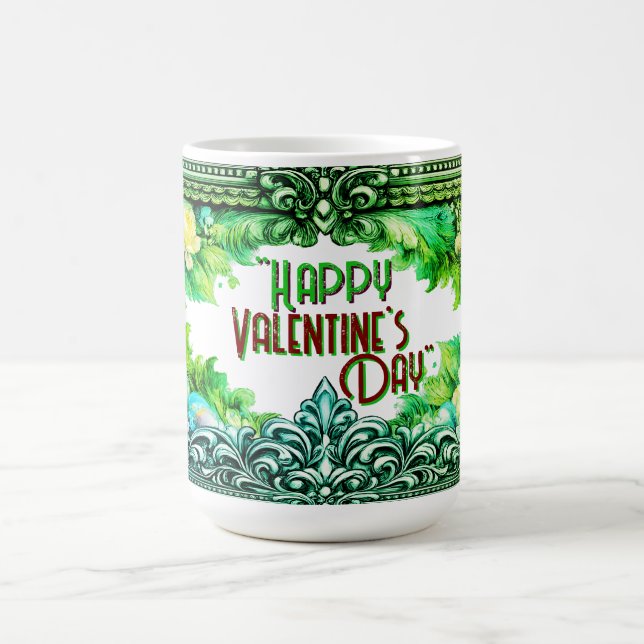 Valentine's Day Mugs Green Floral Design Kaffeetasse (Mittel)