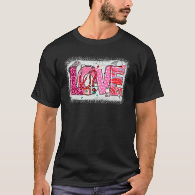 Valentines Day Nurse Heart Pink Leopard Nursing Sc T-Shirt (Vorderseite)