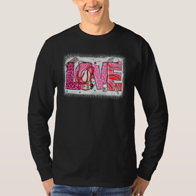 Valentines Day Nurse Heart Pink Leopard Nursing Sc T-Shirt (Vorderseite)