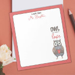 Valentine's Day Owl Teacher Gift Notizblock<br><div class="desc">Alles, was Sie brauchen, ist Liebe... und ein phantastisches Dankeschön an die Lehrerin, um zu zeigen, wie dankbar Sie für diesen besonderen Lehrer in Ihrem Leben sind! Dieses bezaubernde Notizblock verfügt über eine süße Aquarelluhu, die ein kleines rotes Herz mit niedlichem Textlesen trägt: "Owl you need is Liebe". Perfekt für...</div>