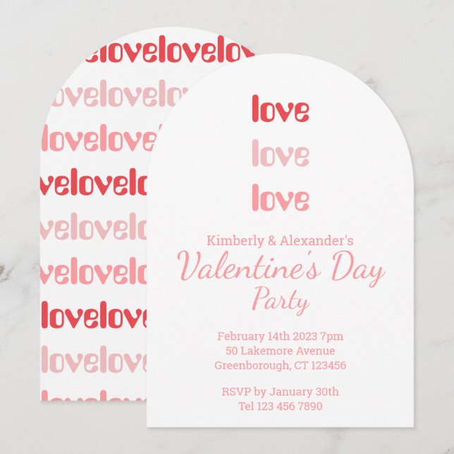 Valentine's Day Party Pink and Red typography Einladung (Vorne/Hinten)