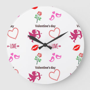 Valentine's day pattern on white große wanduhr