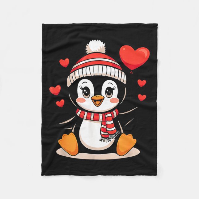 Valentine's Day Penguin Heart Balloon Cute  Fleecedecke (Vorderseite)