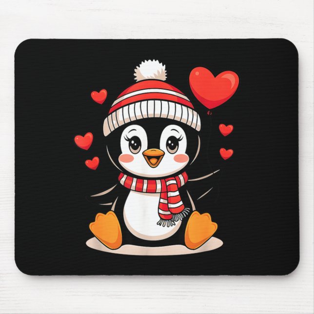 Valentine's Day Penguin Heart Balloon Cute  Mousepad (Vorne)
