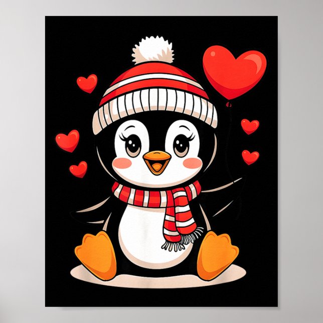 Valentine's Day Penguin Heart Balloon Cute  Poster (Vorne)