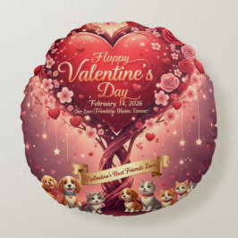 Valentine's Day Pets Lover's Floral Round Pillow Rundes Kissen