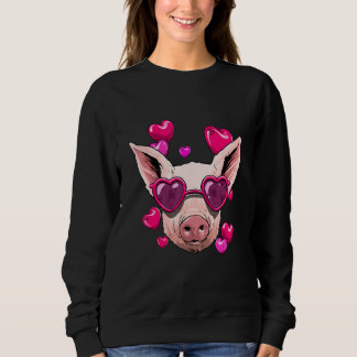 Valentines Day Pig Heart Couples Love Day Pig  Far Sweatshirt