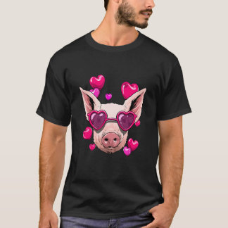 Valentines Day Pig Heart Couples Love Day Pig  Far T-Shirt