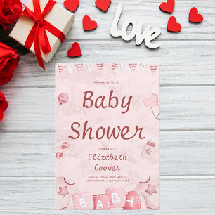 Valentine's Day Pink Baby Girl Dusche Einladung