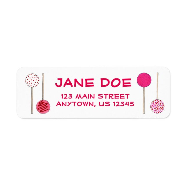 Valentine's Day Pink Cake Pop Pop Anschrift Labels (Vorne)
