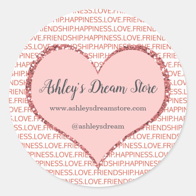 Valentine's Day Pink Heart Custom Business Website Runder Aufkleber (Vorderseite)