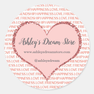 Valentine's Day Pink Heart Custom Business Website Runder Aufkleber