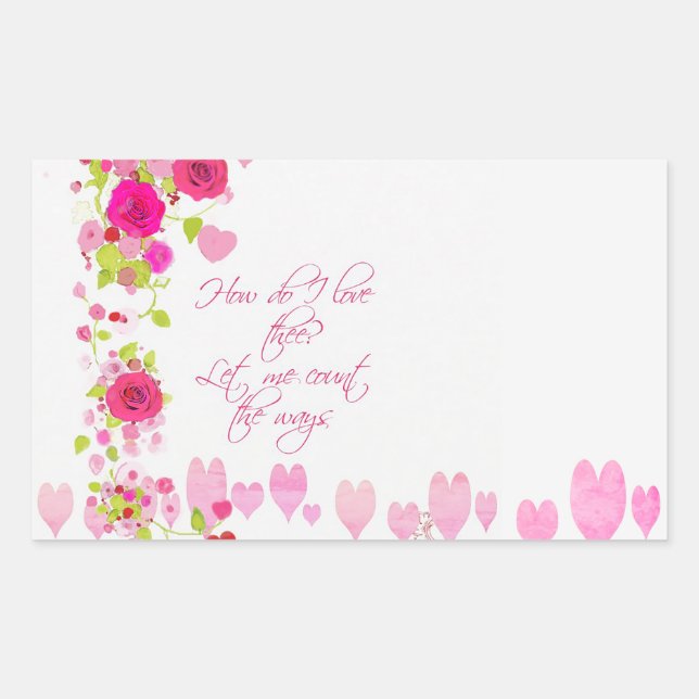 Valentines Day Pink Hearts Roses Vintage Sticker (Vorderseite)